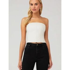 Lamarque Davina Faux Leather Bustier Corset Top in Bone - Size XS - New